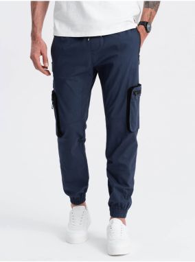 Tmavomodré pánske cargo jogger nohavice Ombre Clothing