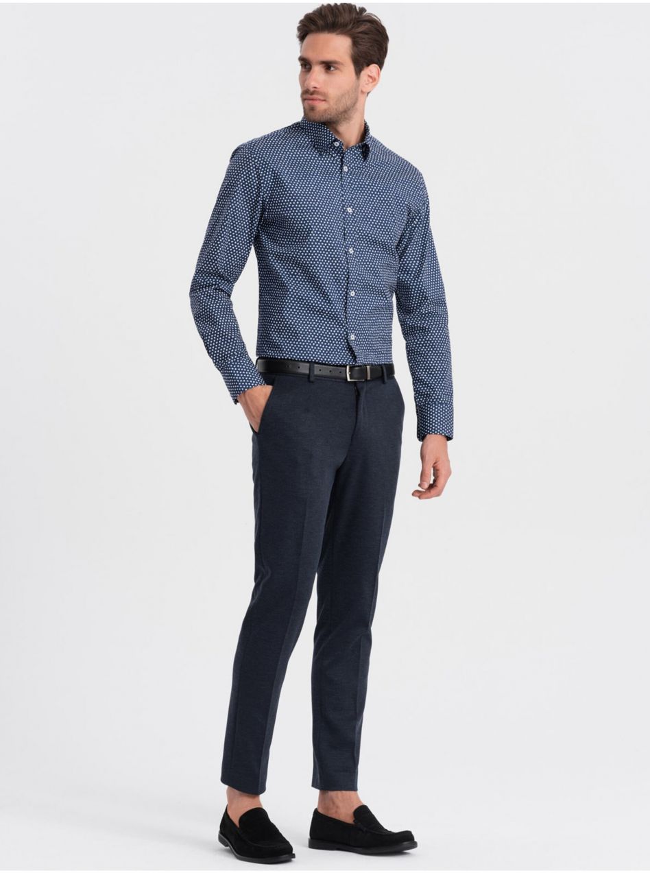 Modrá pánska vzorovaná slim fit košeľa Ombre Clothing
