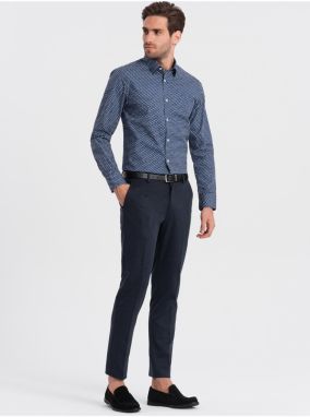 Modrá pánska vzorovaná slim fit košeľa Ombre Clothing