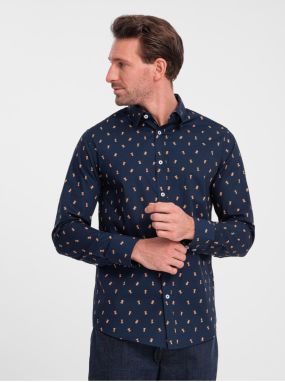 Modrá pánska vzorovaná slim fit košeľa Ombre Clothing