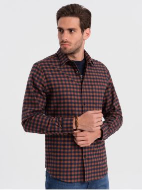 Tmavomodrá pánska kockovaná flanelová košeľa Ombre Clothing