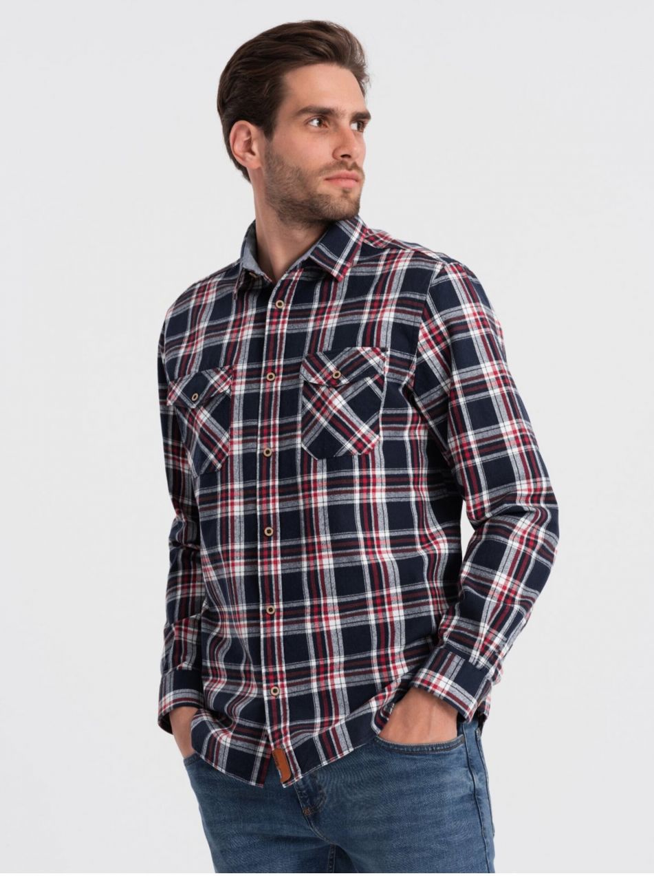 Modrá pánska flanelová košeľa Ombre Clothing