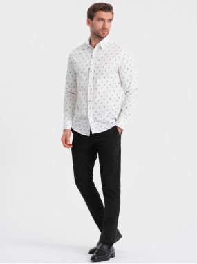 Biela pánska vzorovaná slim fit košeľa Ombre Clothing