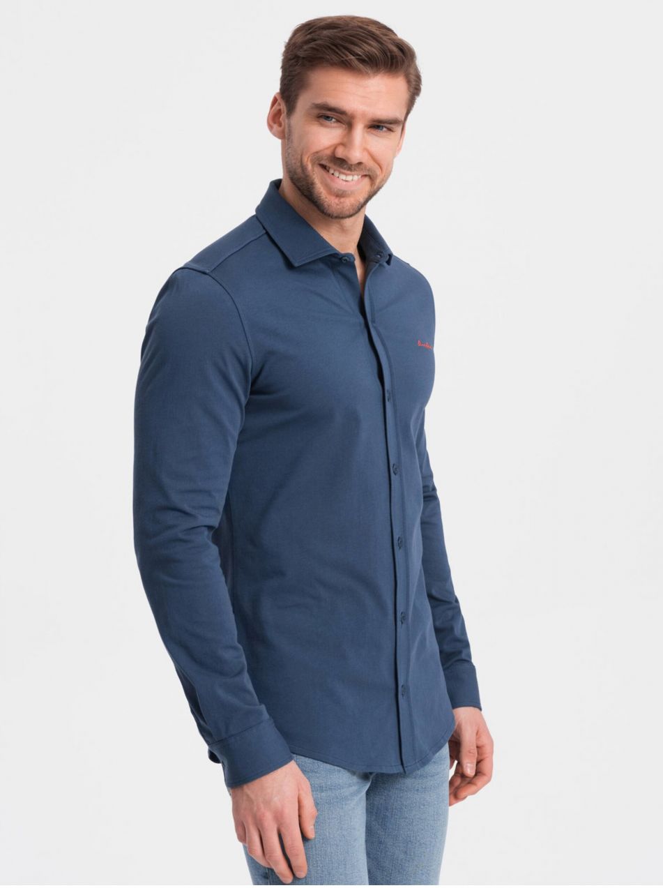 Modrá pánska džersejová košeľa Ombre Clothing