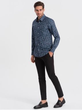 Modrá pánska vzorovaná slim fit košeľa Ombre Clothing