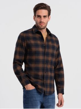 Tmavomodrá pánska kockovaná flanelová košeľa Ombre Clothing