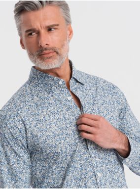 Modrá pánska vzorovaná slim fit košeľa Ombre Clothing