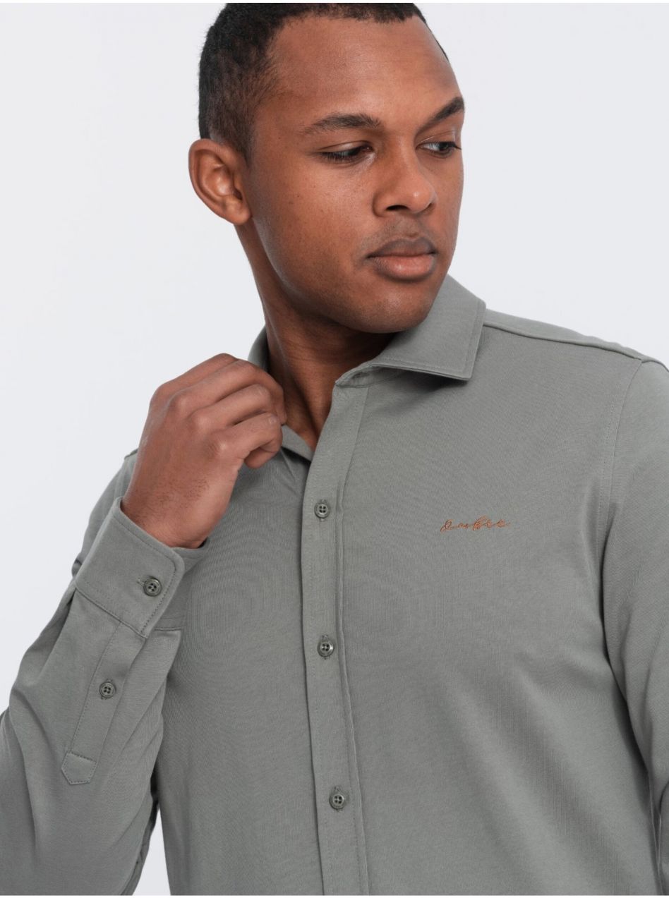 Khaki pánska džersejová košeľa Ombre Clothing