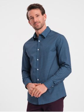 Modrá pánska vzorovaná slim fit košeľa Ombre Clothing