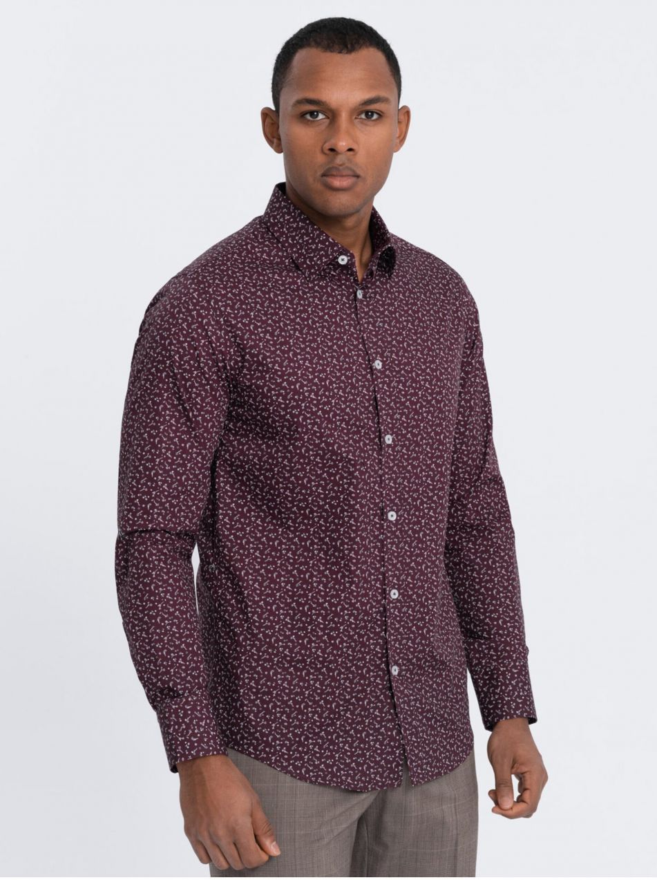Vínová pánska vzorovaná slim fit košeľa Ombre Clothing