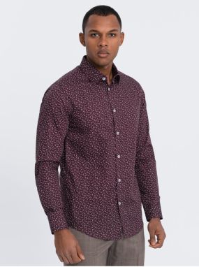 Vínová pánska vzorovaná slim fit košeľa Ombre Clothing