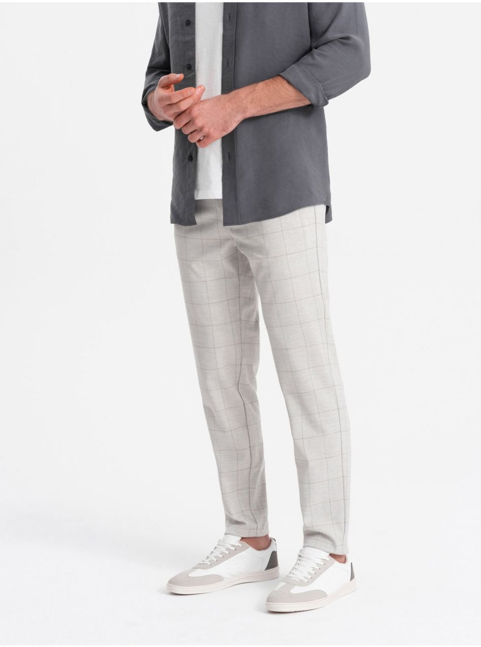 Svetlosivé pánske kockované nohavice Ombre Clothing