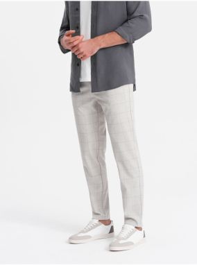 Svetlosivé pánske kockované nohavice Ombre Clothing