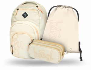 Béžový školský set - batoh, peračník, sáčok Baagl Coolmate Beige