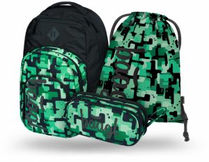 Čierny školský set - batoh, peračník, sáčok Baagl Coolmate Green