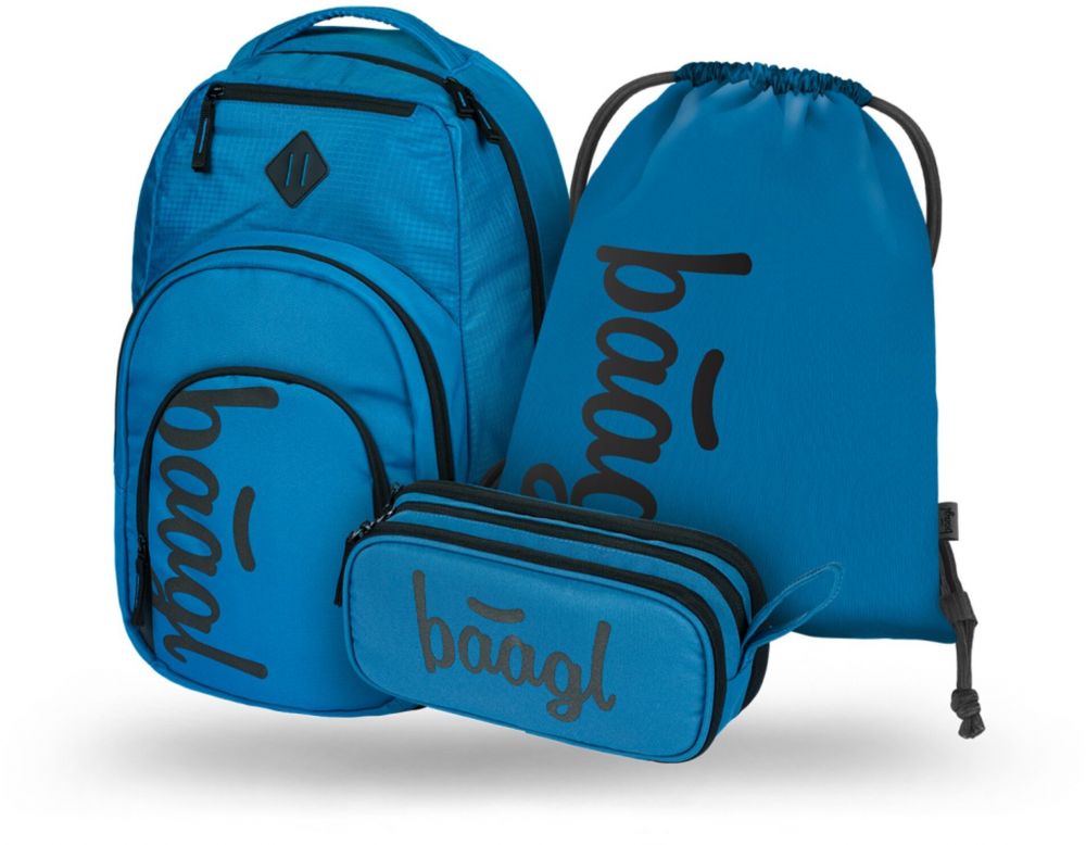 Modrý školský set - batoh, peračník, sáčok Baagl Coolmate Ocean Blue