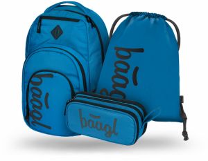Modrý školský set - batoh, peračník, sáčok Baagl Coolmate Ocean Blue