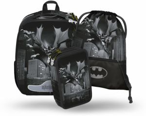 Čierny školský set - aktovka, peračník, sáčok Baagl Shelly Batman Dark City