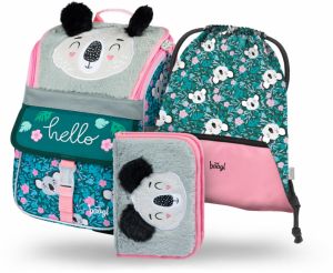 Zelený školský set Zippy - aktovka, peračník, sáčok Baagl Baby Koala