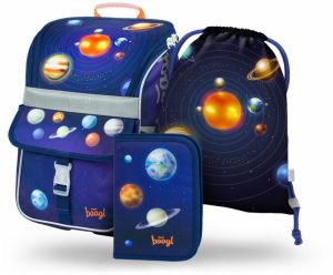 Modrý školský set Zippy - aktovka, peračník, sáčok Baagl Planety