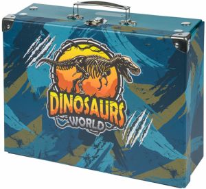 Modrý skladací školský kufrík s kovaním Baagl Dinosaurs World