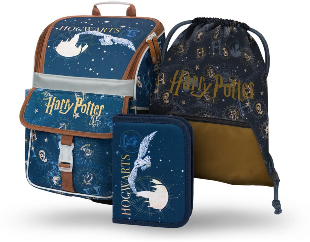 Fialový školský set - aktovka, peračník, vrecko Baagl Zippy Harry Potter Bradavice