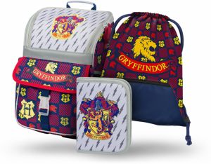 Červeno-modrý školský set - aktovka, peračník, sáčok Baagl Zippy Harry Potter Chrabromil