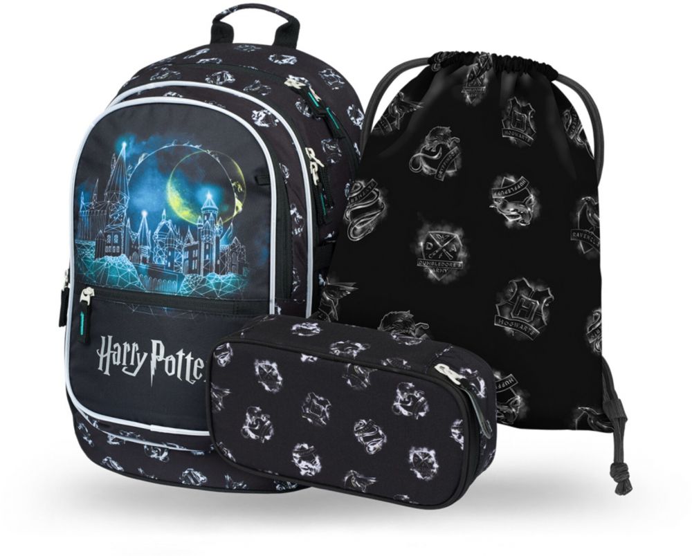 Čierny školský set - batoh, peračník, sáčok Baagl Core Harry Potter Bradavice
