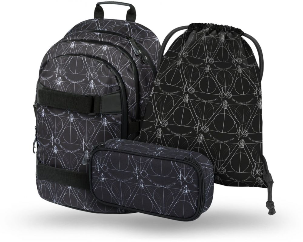 Čierny školský set - batoh, etue, sáčok Baagl Skate Harry Potter Dary smrti