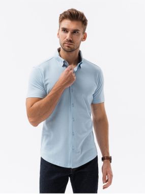 Svetlomodrá pánska úpletová košeľa s krátkym rukávom Ombre Clothing