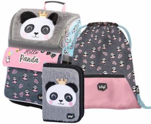 Šedý 3 set zippy panda: aktovka, peračník, sáčok Baagl