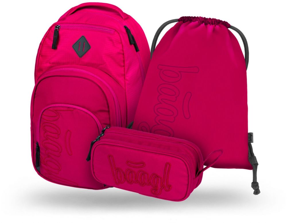 Červený školský set - batoh, peračník, sáčok Baagl Coolmate Ruby