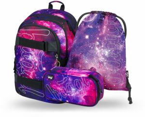 Fialový 3 set skate galaxy: batoh, peračník, sáčok Baagl