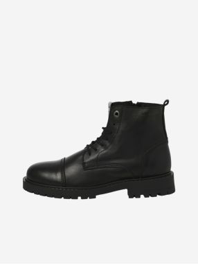Čierne pánske kožené členkové topánky Jack & Jones Tremor
