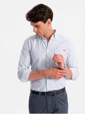 Pánska biela pruhovaná košeľa REGULAR FIT s vreckom Ombre Clothing Ombre Clothing