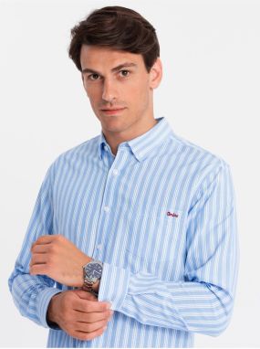 Pánska biela pruhovaná košeľa REGULAR FIT s vreckom Ombre Clothing Ombre Clothing