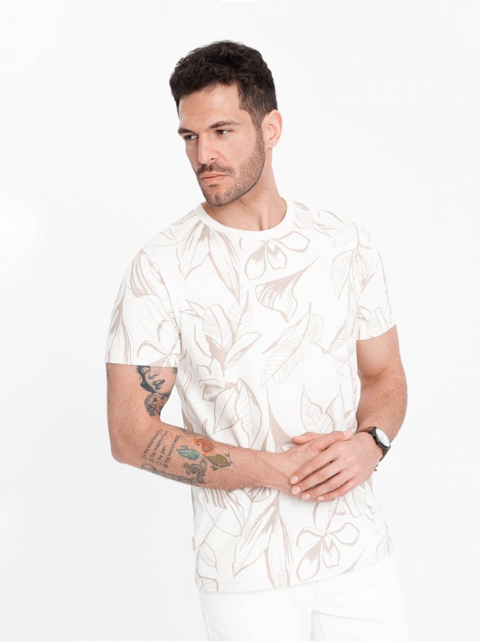 Béžovo-krémové pánske vzorované tričko Ombre Clothing