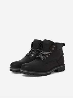 Čierne pánske kožené členkové topánky Jack & Jones Queens