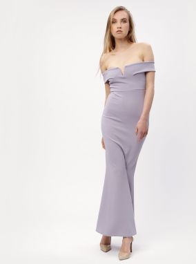 Svetlofialové dlhé šaty s odhalenými ramenami MISSGUIDED