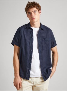 Tmavo modrá pánska ľanová košeľa s krátkym rukávom Pepe Jeans