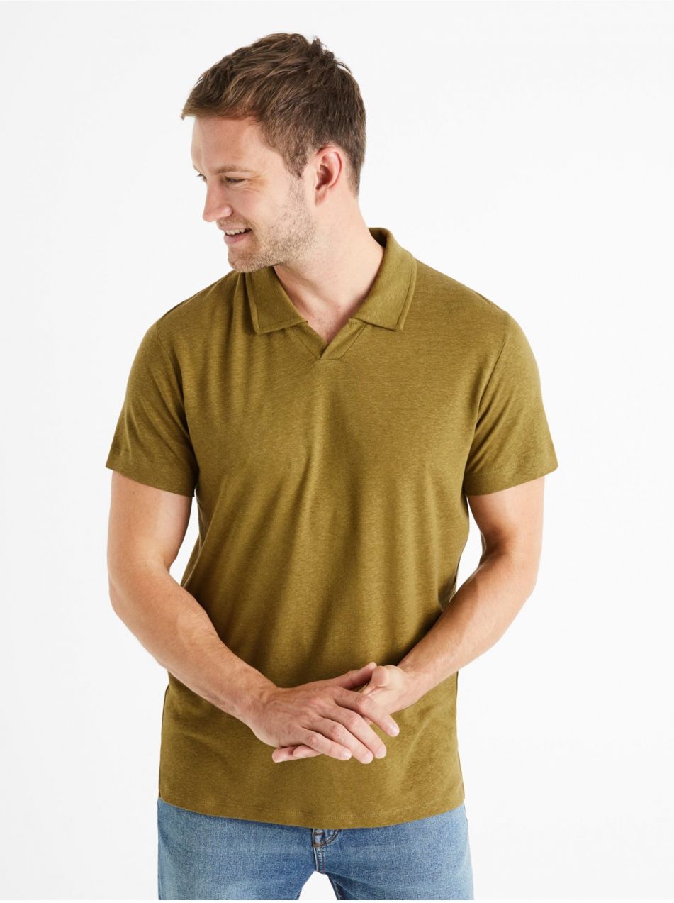 Kaki pánske basic polo tričko Celio Deolive