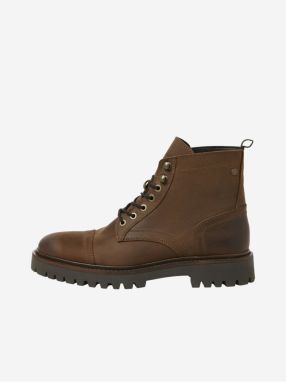 Tmavo hnedé pánske kožené členkové topánky Jack & Jones Wenzo
