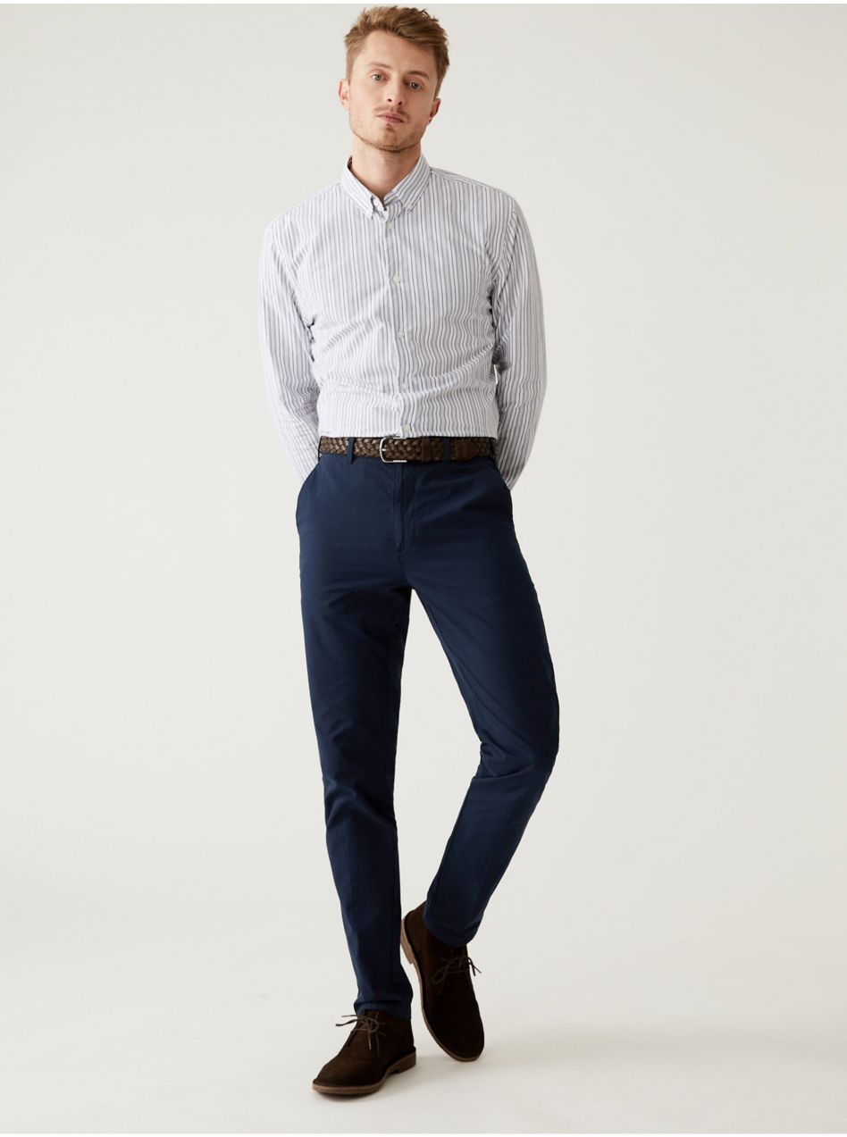 Chino nohavice pre mužov Marks & Spencer - tmavomodrá