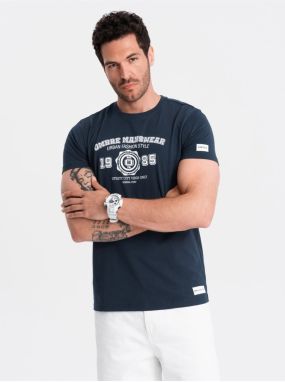 Tmavomodré pánske tričko s potlačou Ombre Clothing