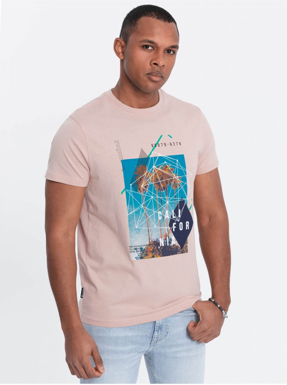 Ružové pánske tričko s potlačou California Ombre Clothing