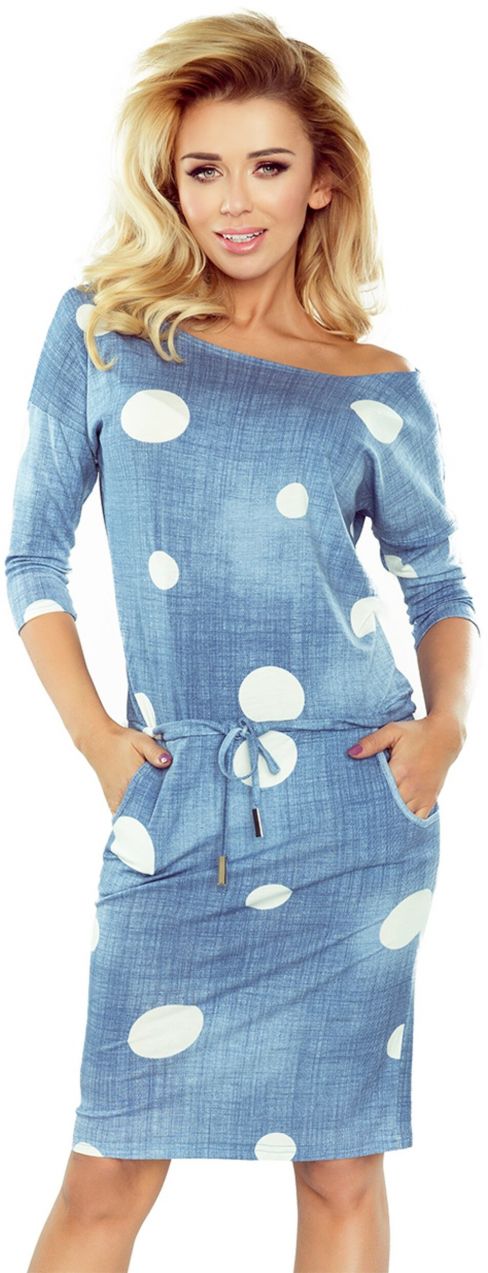 Športové šaty - džínsy s bielymi polka bodky Numoco