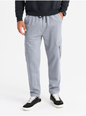 Pánske pletené tepláky s cargo vreckami svetlo šedej Ombre Clothing