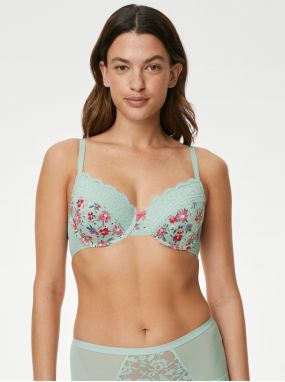 Svetlozelená dámska kvetovaná podprsenka s kosticami Marks & Spencer