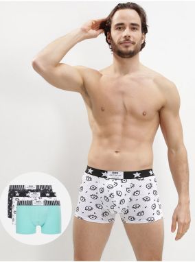Sada troch pánskych vzorovaných boxeriek v čiernej, bielej a tyrkysovej farbe Dim VIBES BOXER 3x