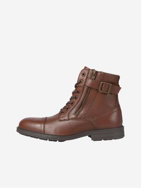 Hnedé pánske kožené zimné členkové topánky Jack & Jones Holland